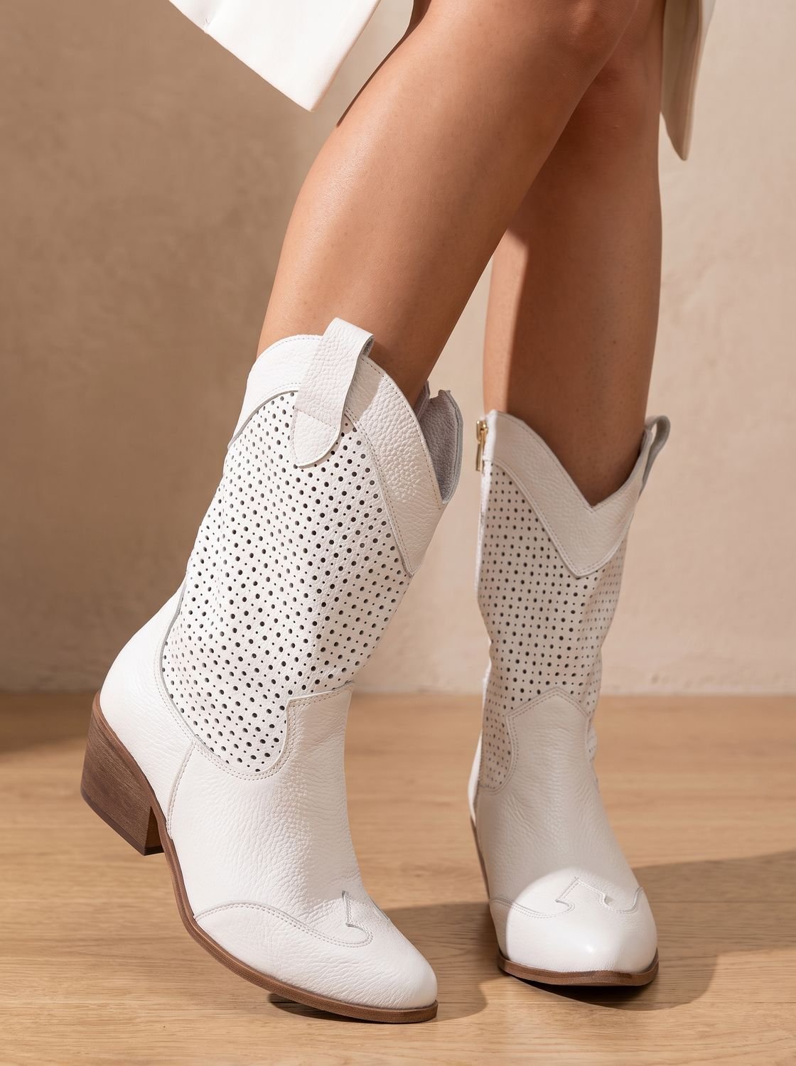 Camila | Women's orthopedic perforated suede western boots with block heel