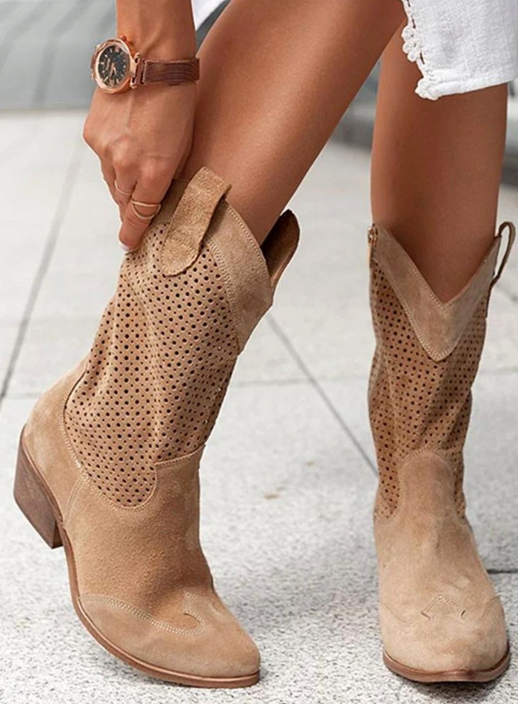 Olivia | Women's perforated suede mid-calf western boots