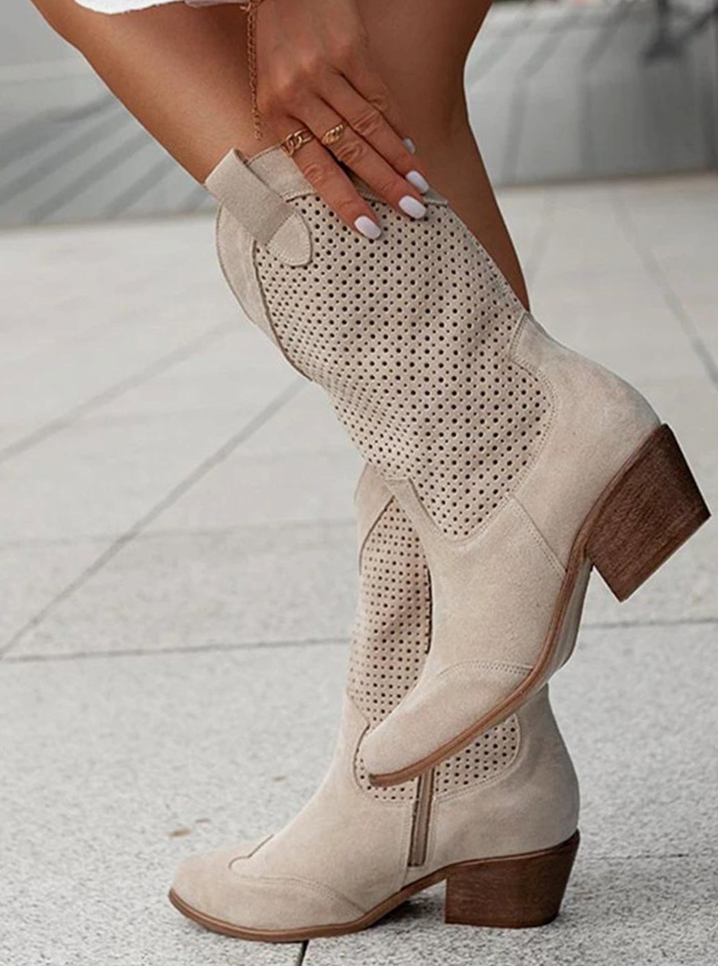 Olivia | Women's perforated suede mid-calf western boots
