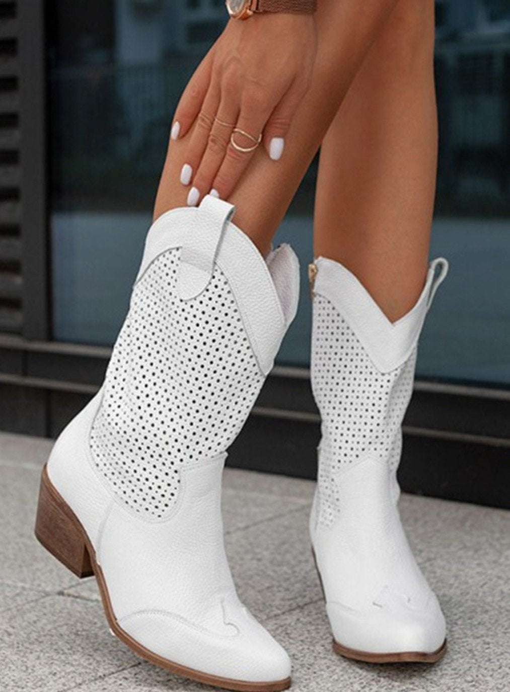 Olivia | Women's perforated suede mid-calf western boots