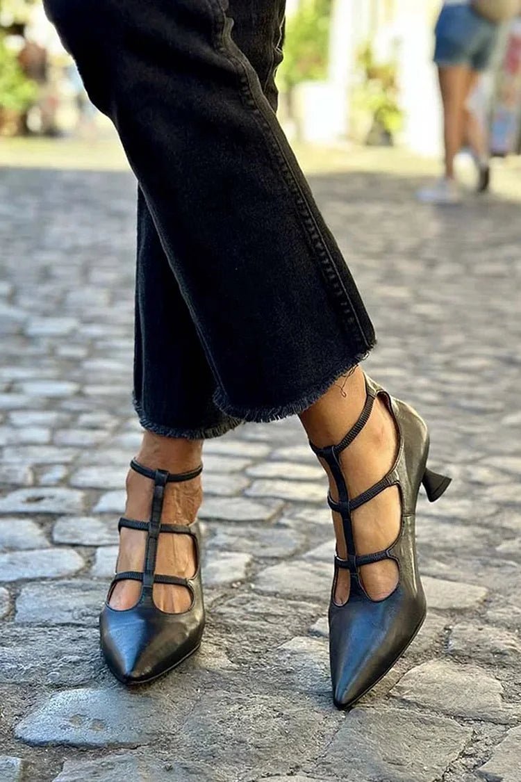 Olivia | Pointed-toe court shoes with straps and low block heel