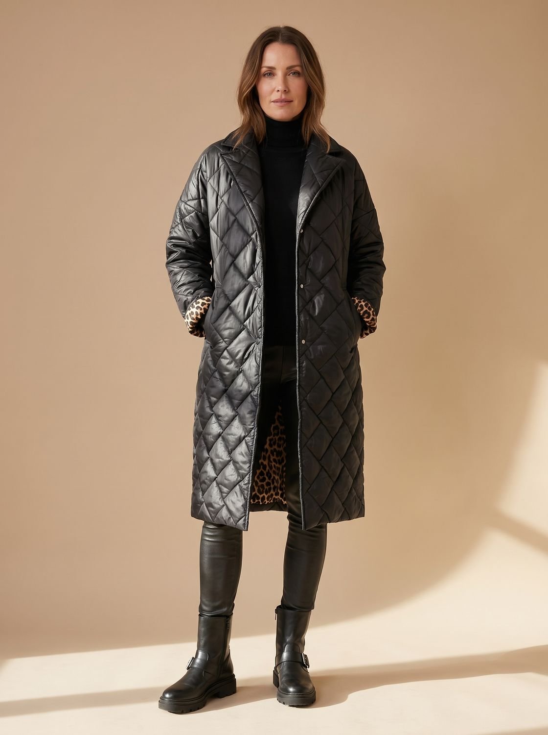 Mia | Abrigo de invierno acolchado con costuras en rombo y largo medio para mujer