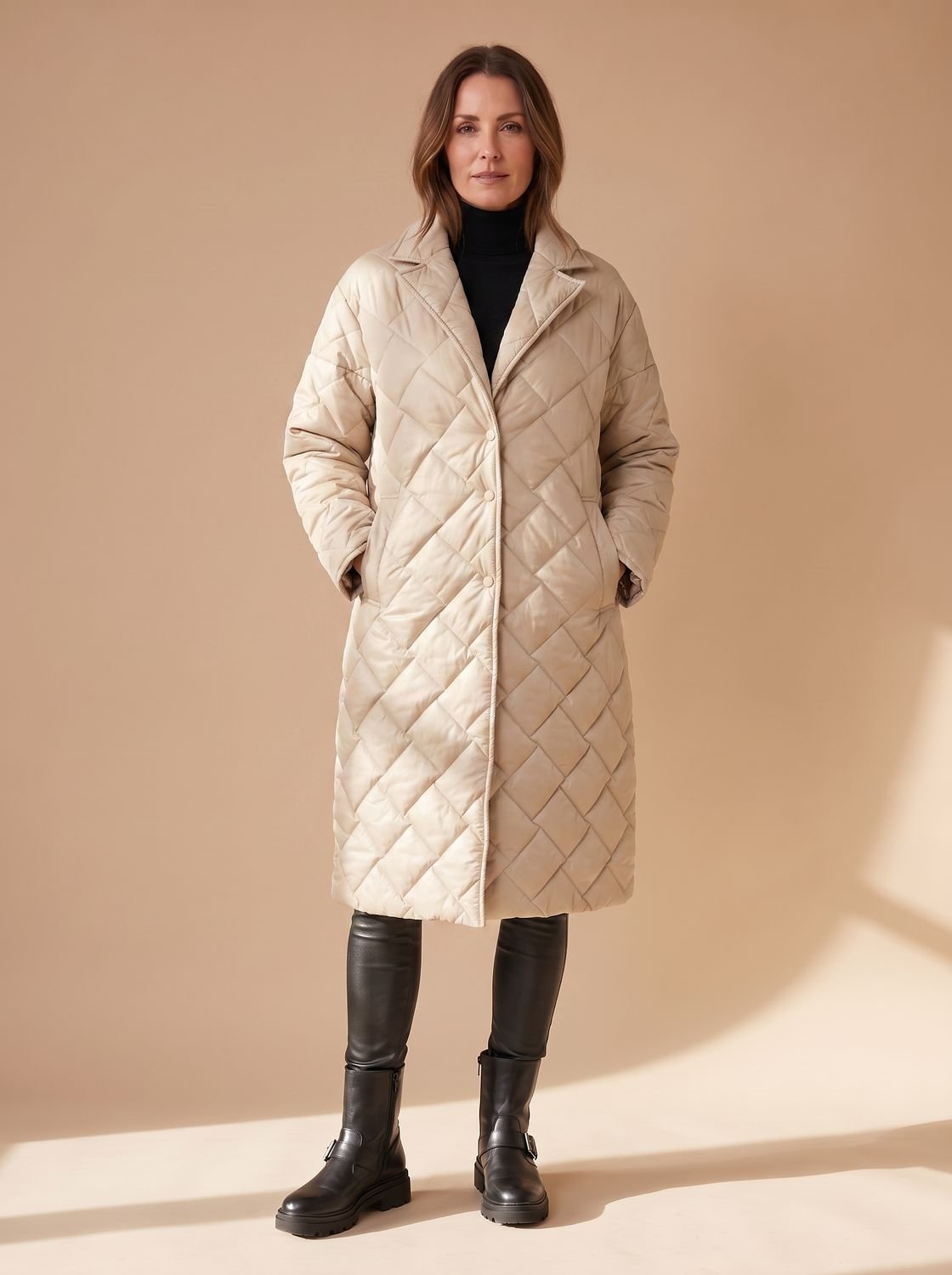 Mia | Abrigo de invierno acolchado con costuras en rombo y largo medio para mujer