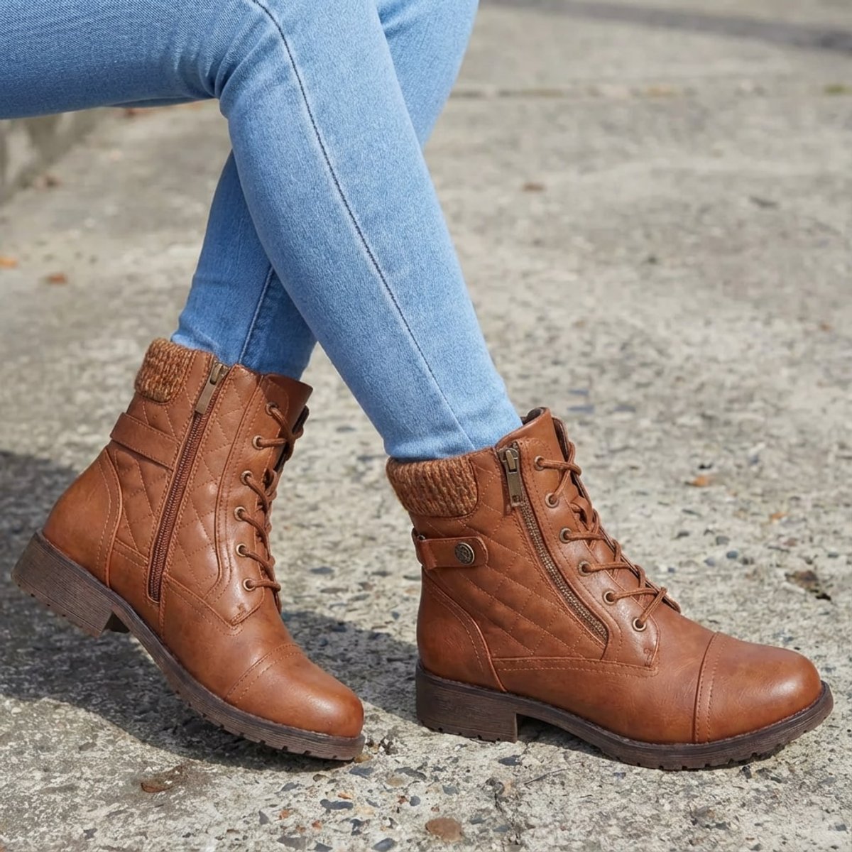 Scarlett | Women's faux leather quilted ankle boots with laces and side zip
