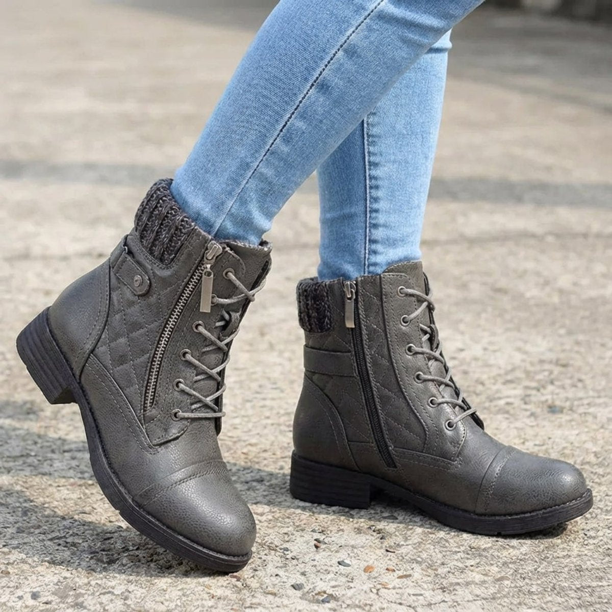 Scarlett | Women's faux leather quilted ankle boots with laces and side zip