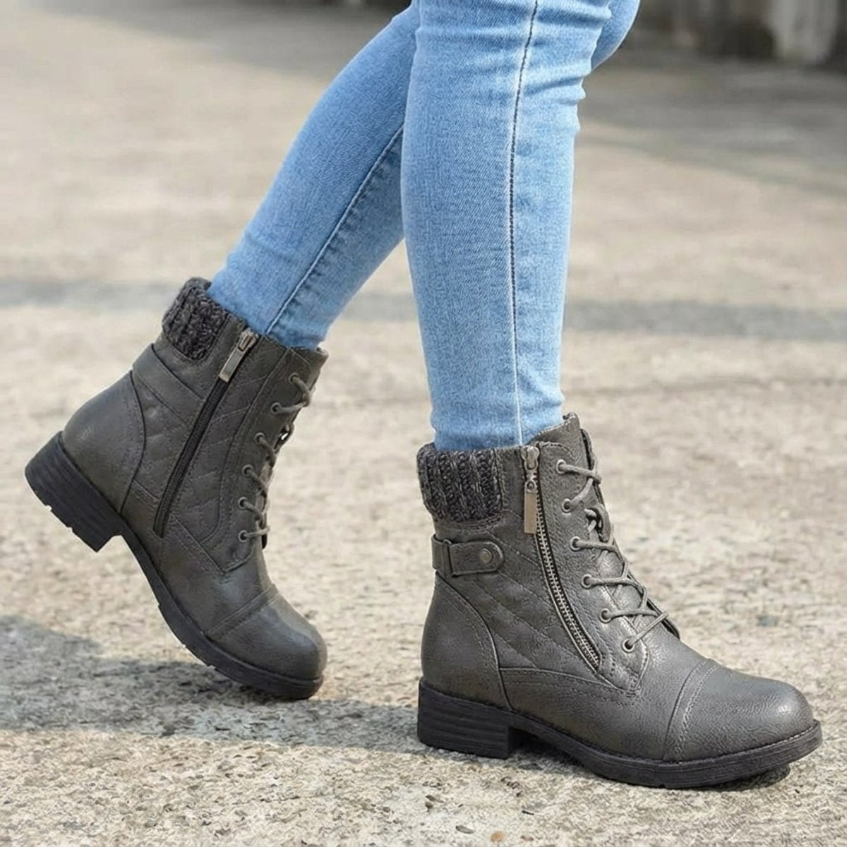 Scarlett | Women's faux leather quilted ankle boots with laces and side zip