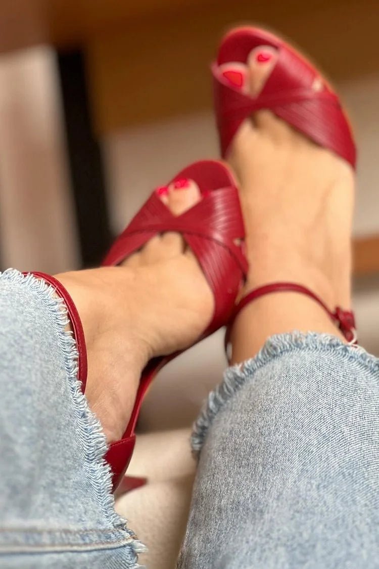 Grace | Red stiletto heel sandals with ankle strap