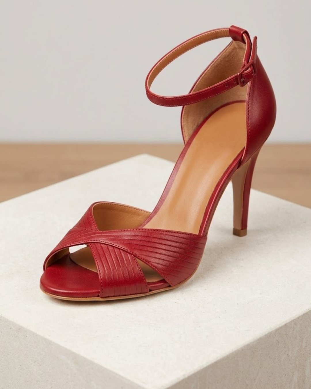 Grace | Red stiletto heel sandals with ankle strap