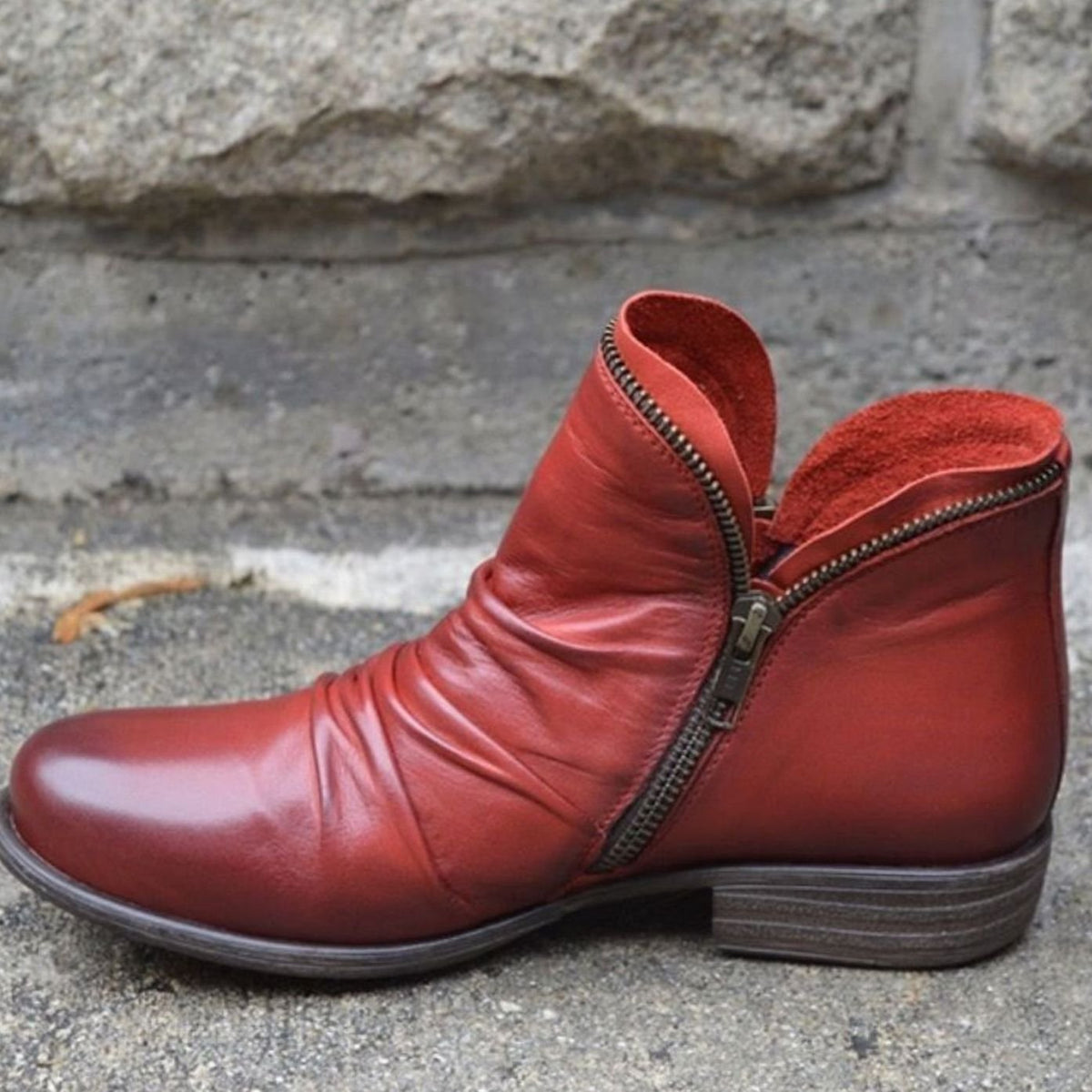 Luna | Women's ruched leather ankle boots with side zip