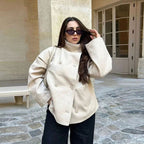 Emma | Abrigo de invierno corto de mezcla de lana con botones y cuello alto para mujer