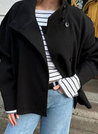 Emma | Abrigo de invierno corto de mezcla de lana con botones y cuello alto para mujer