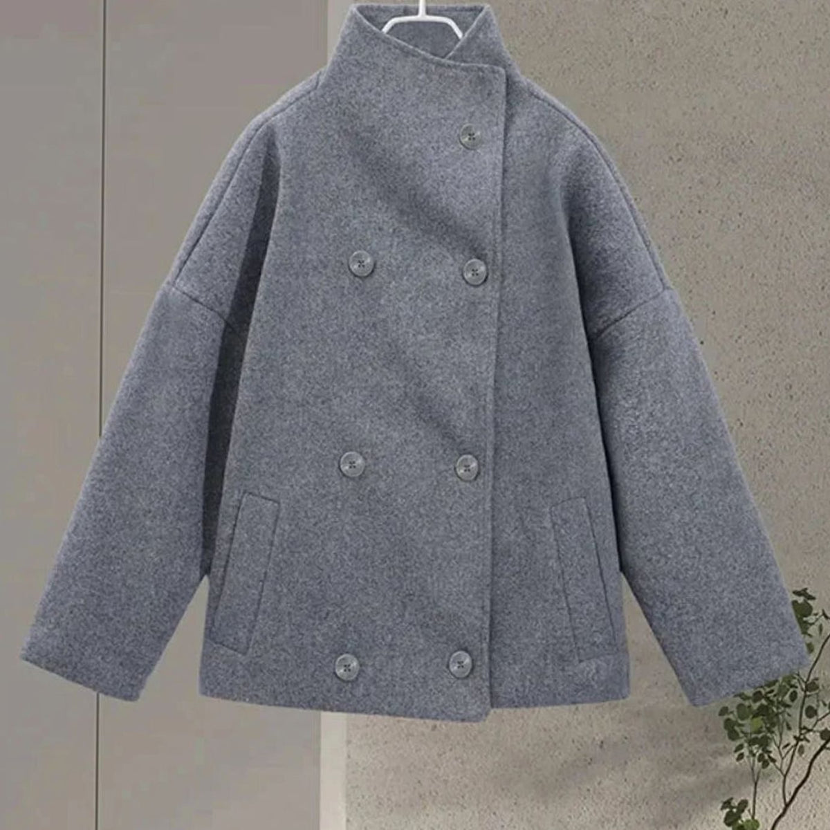 Emma | Abrigo de invierno corto de mezcla de lana con botones y cuello alto para mujer