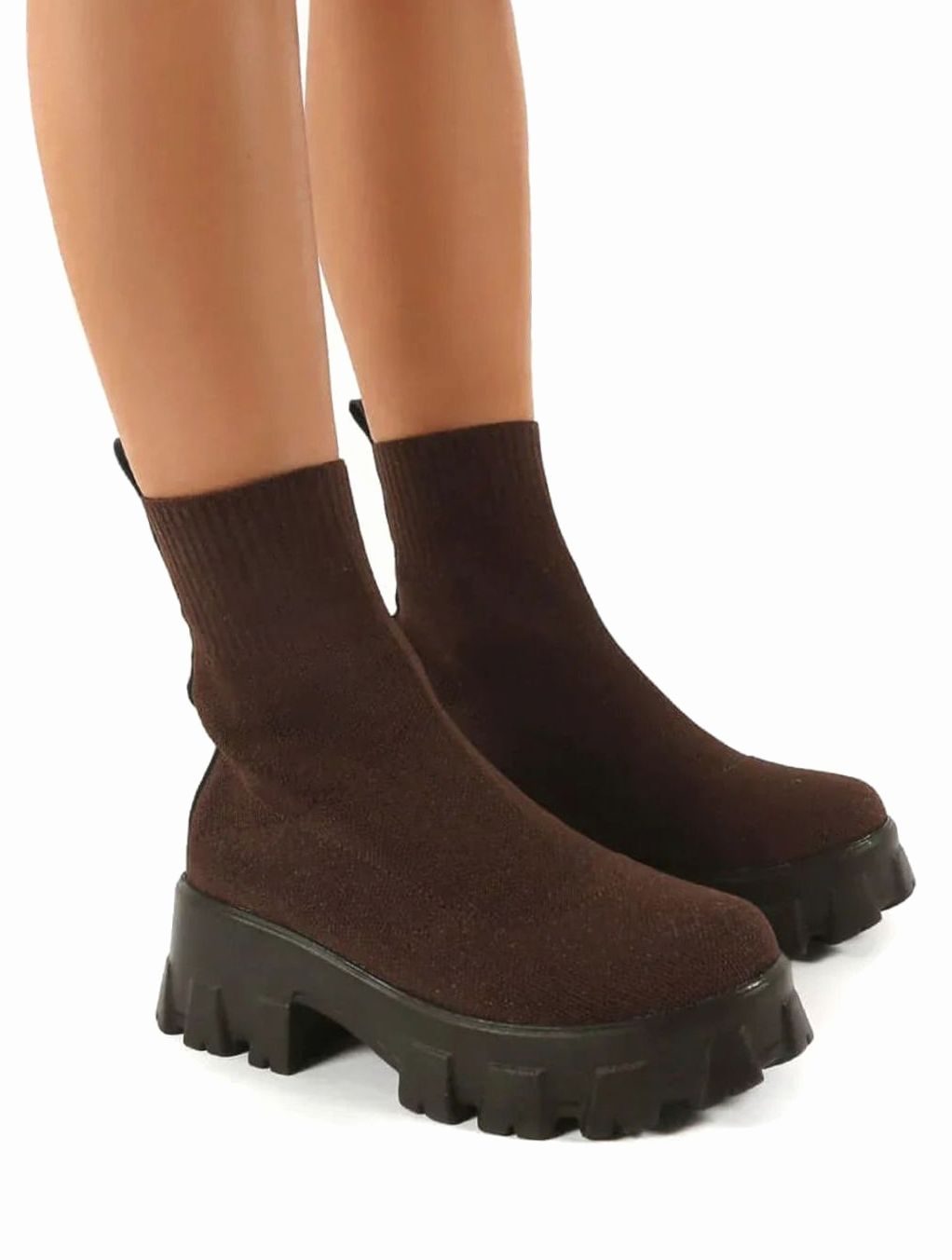 Scarlett | Women's knitted sock boots with block heel and lug sole