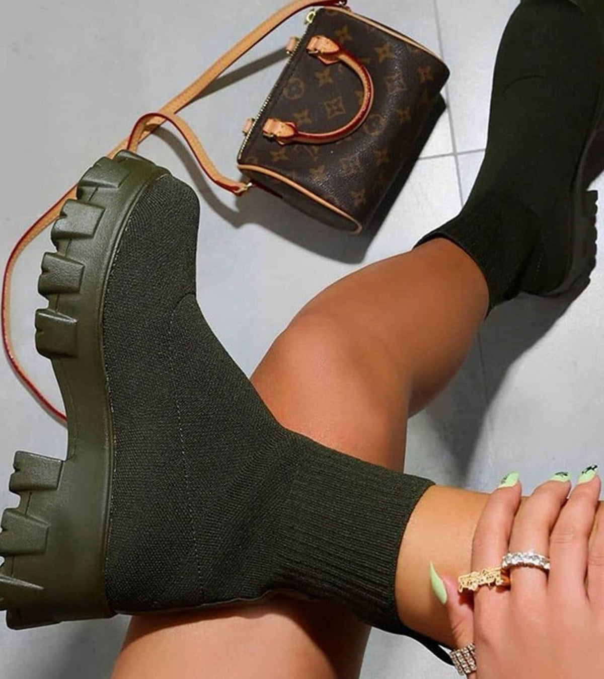 Scarlett | Women's knitted sock boots with block heel and lug sole