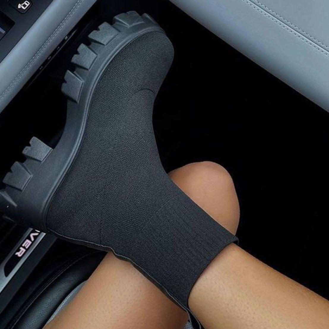Scarlett | Women's knitted sock boots with block heel and lug sole