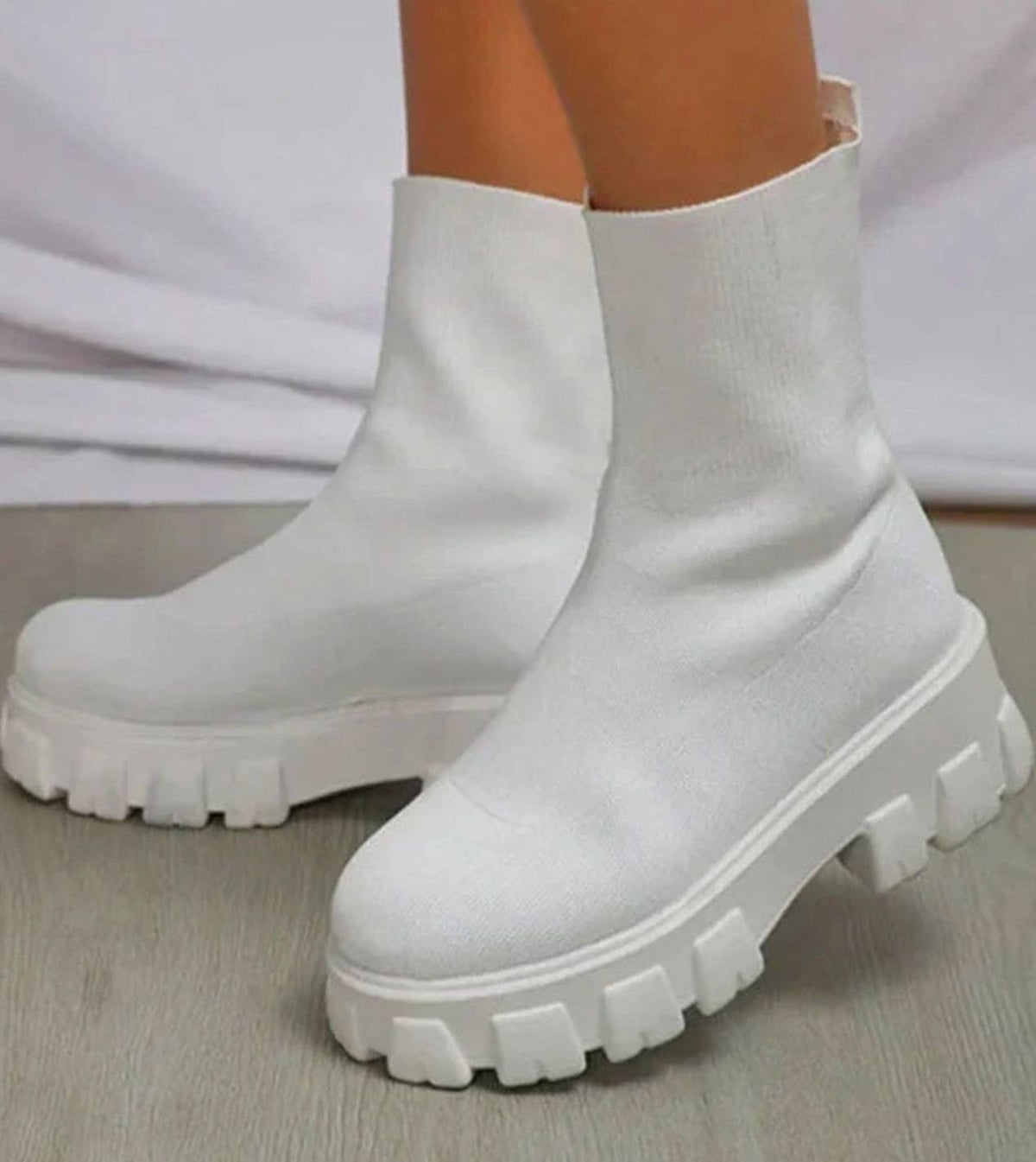 Scarlett | Women's knitted sock boots with block heel and lug sole