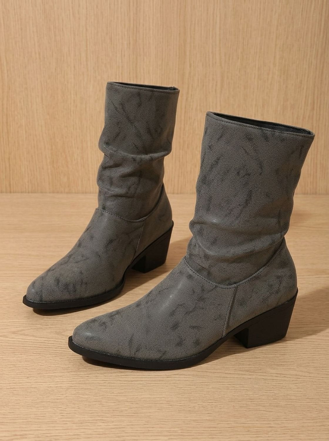 Madison | Women's mid-calf ruched faux leather boots with block heel