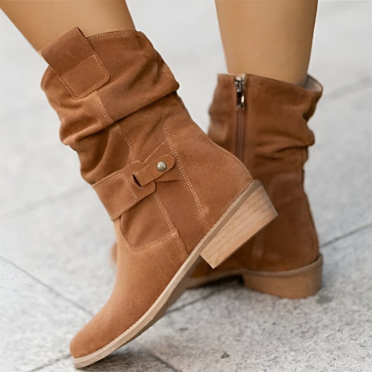 Sophia | Women's mid-calf faux suede slouch boots with block heel