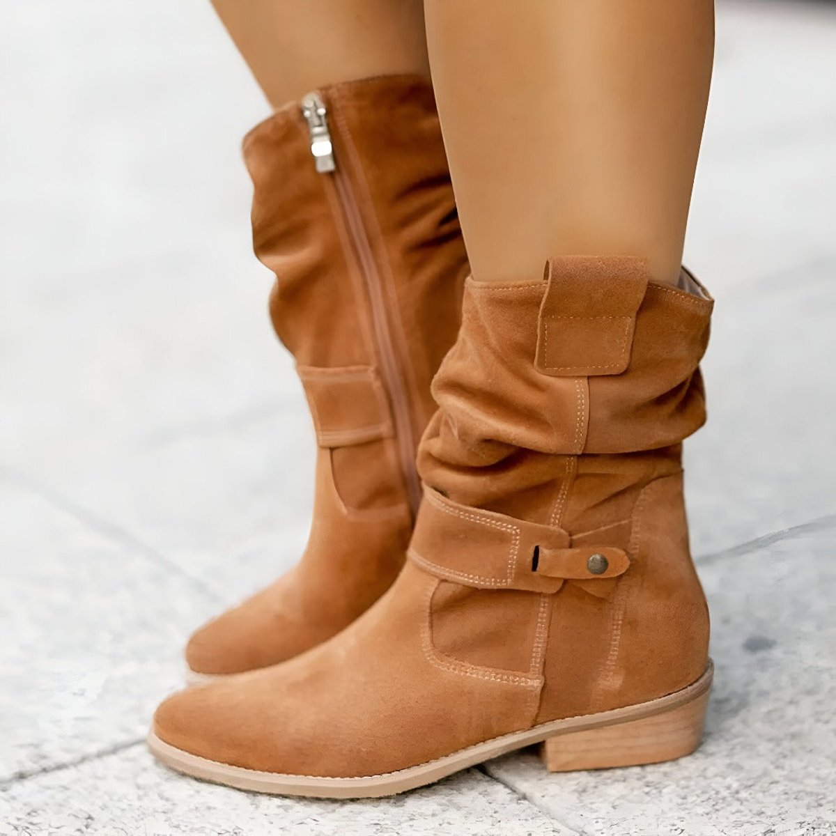 Sophia | Women's mid-calf faux suede slouch boots with block heel