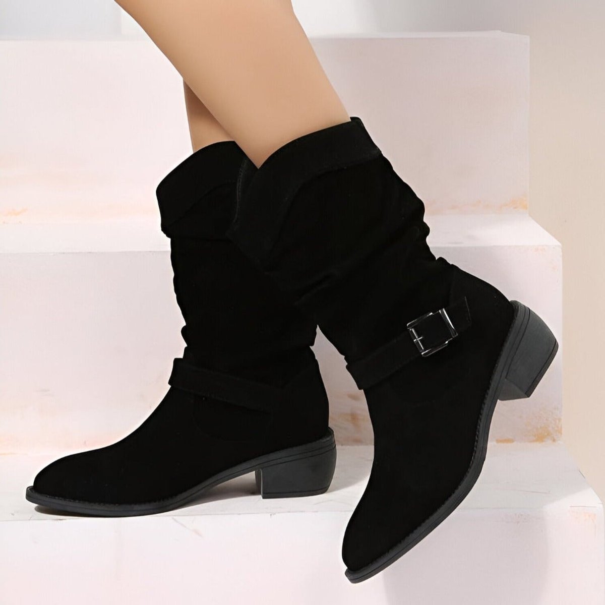 Sophia | Women's mid-calf faux suede slouch boots with block heel