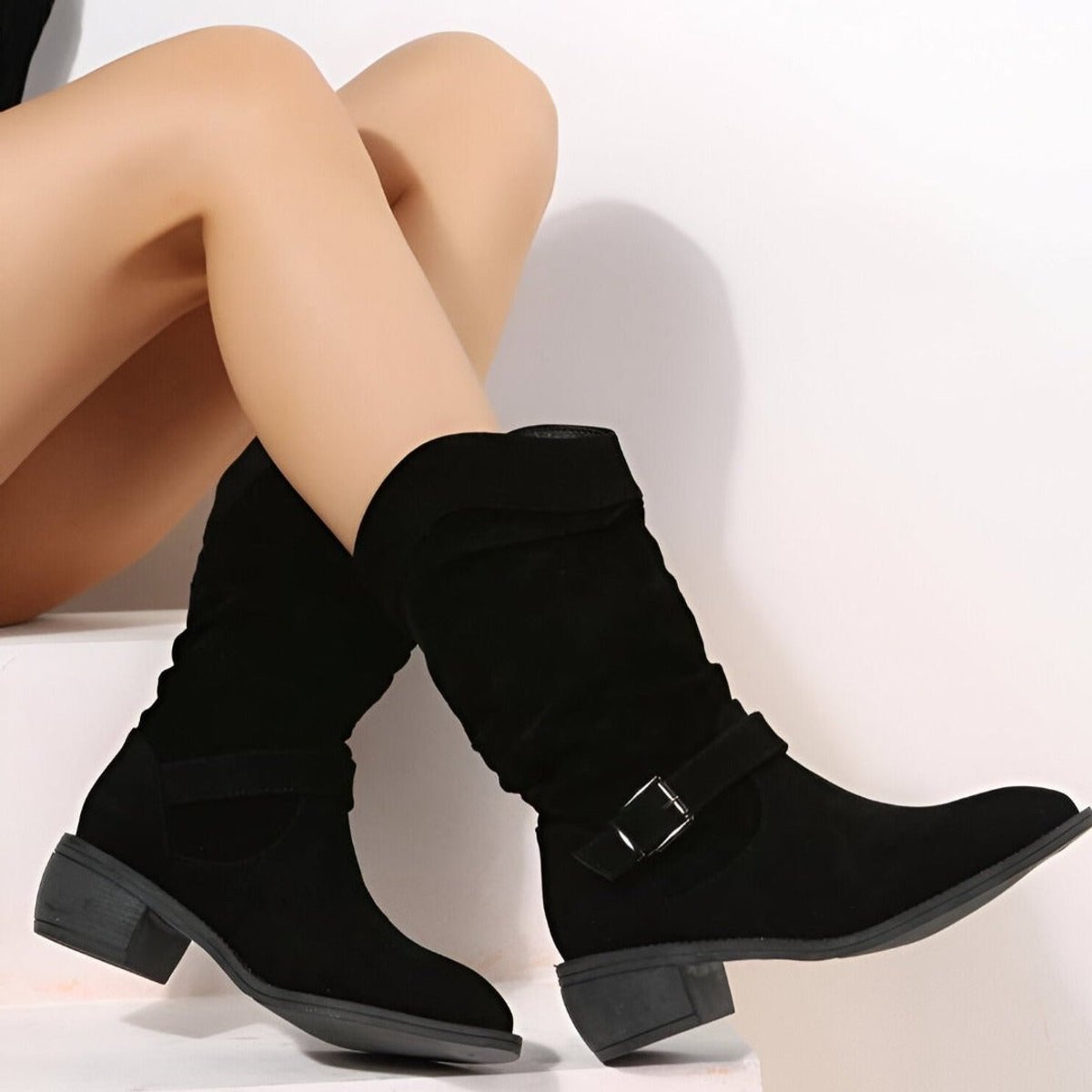 Sophia | Women's mid-calf faux suede slouch boots with block heel