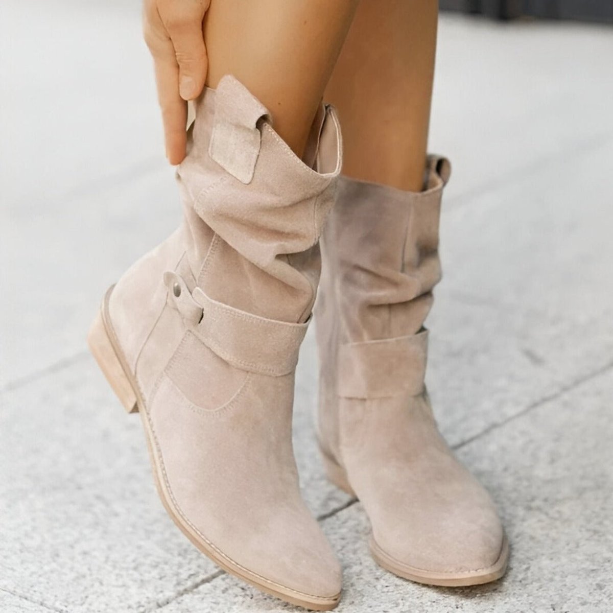Sophia | Women's mid-calf faux suede slouch boots with block heel