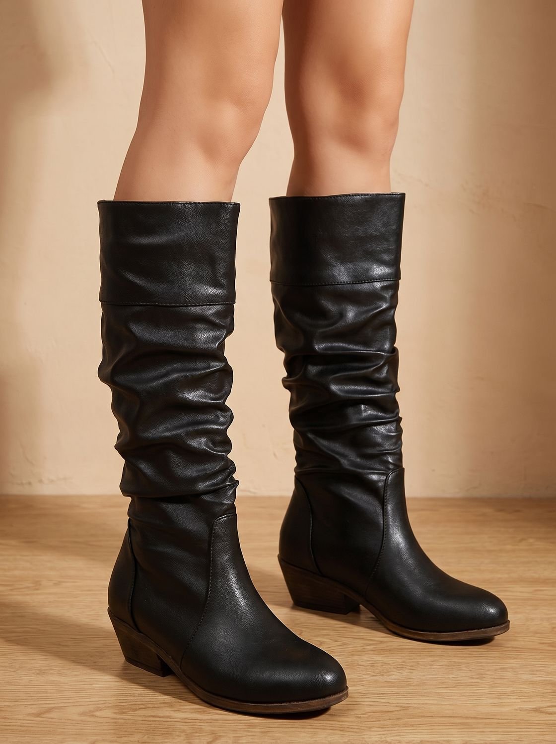 Charlotte | Women's knee-high ruched western boots with block heel