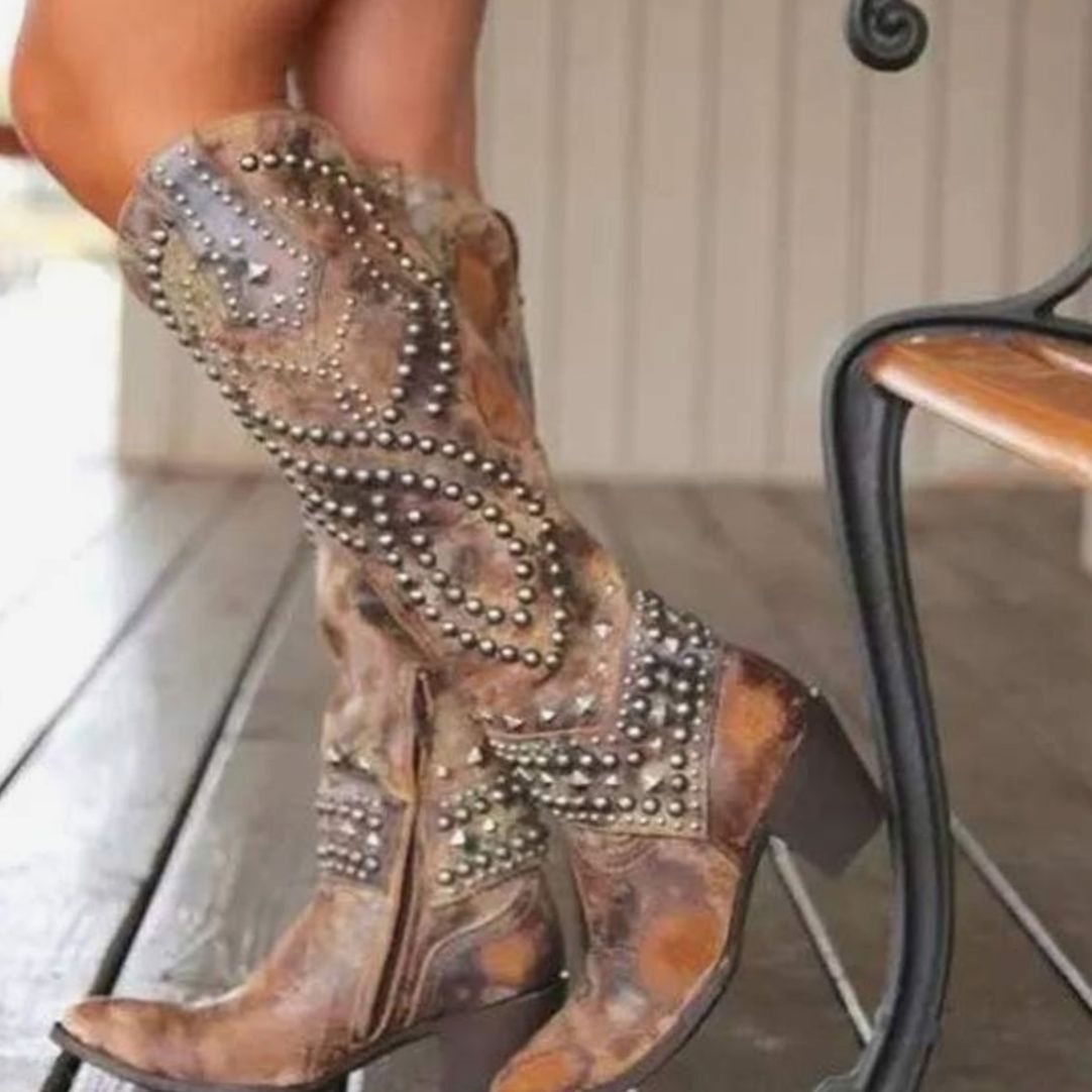 Penelope | Women's western cowboy boots with studs and block heel