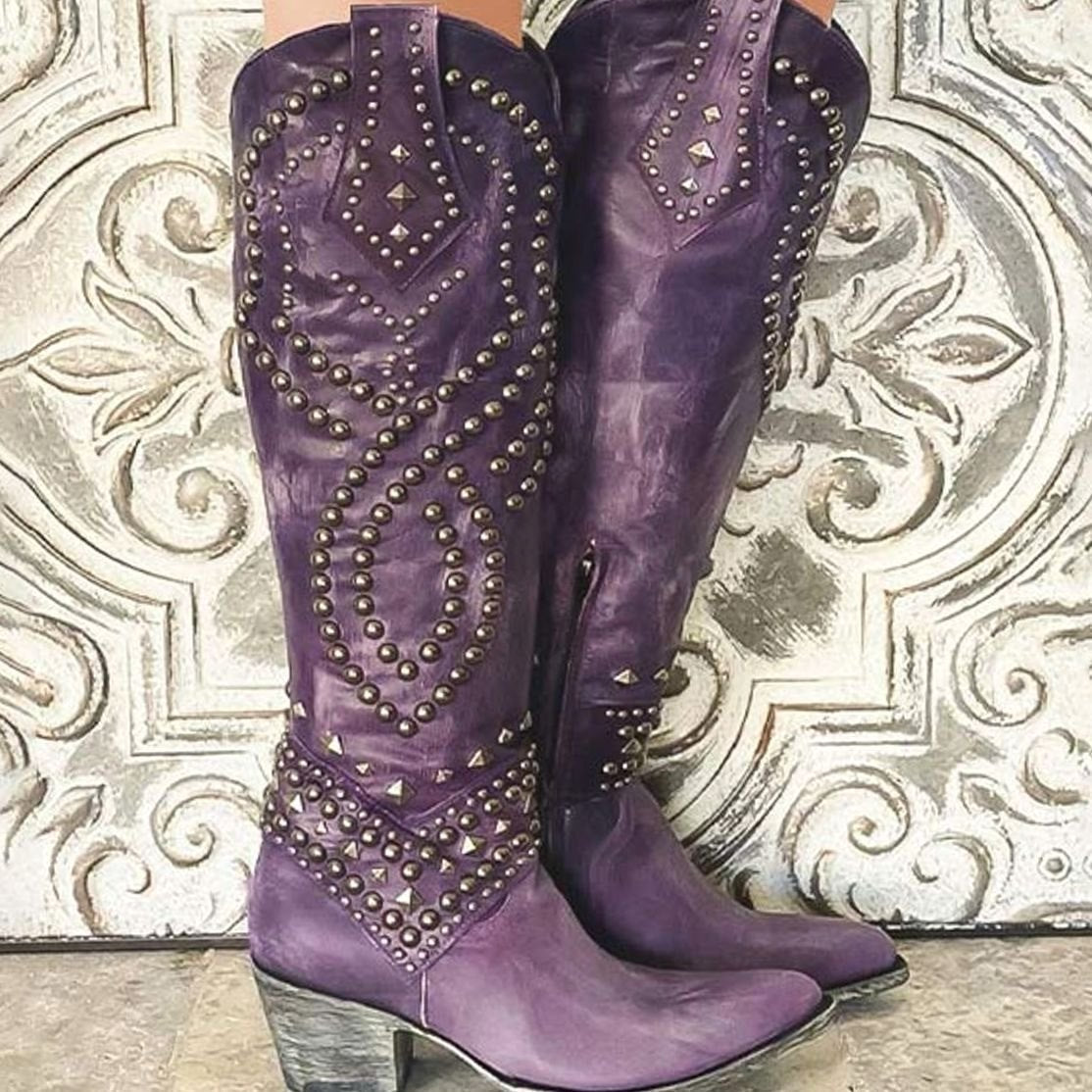 Penelope | Women's western cowboy boots with studs and block heel