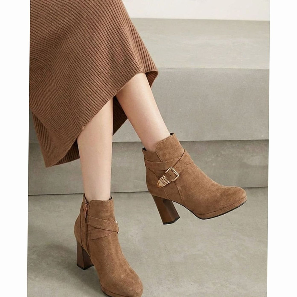 Isabella | Women's suede ankle boots with buckle strap and block heel