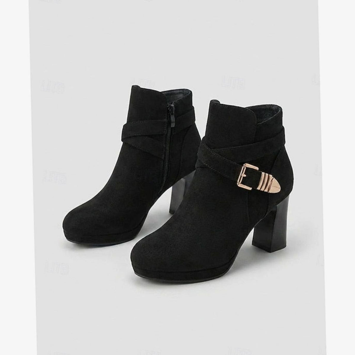Isabella | Women's suede ankle boots with buckle strap and block heel