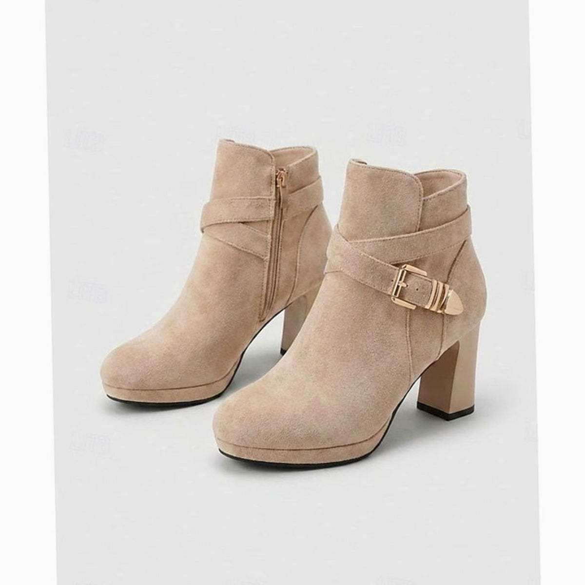 Isabella | Women's suede ankle boots with buckle strap and block heel