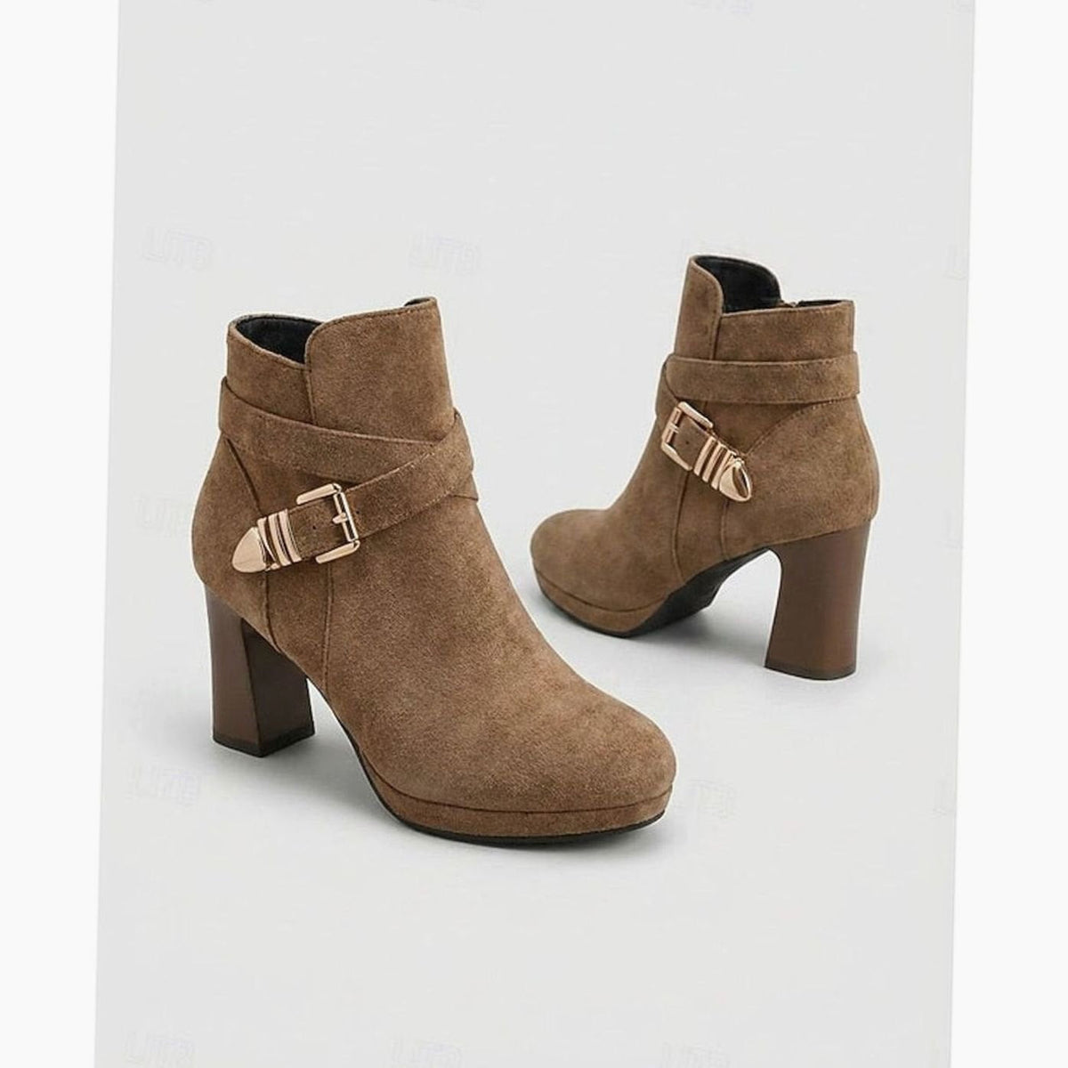 Isabella | Women's suede ankle boots with buckle strap and block heel