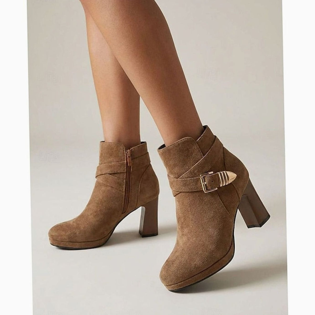 Isabella | Women's suede ankle boots with buckle strap and block heel