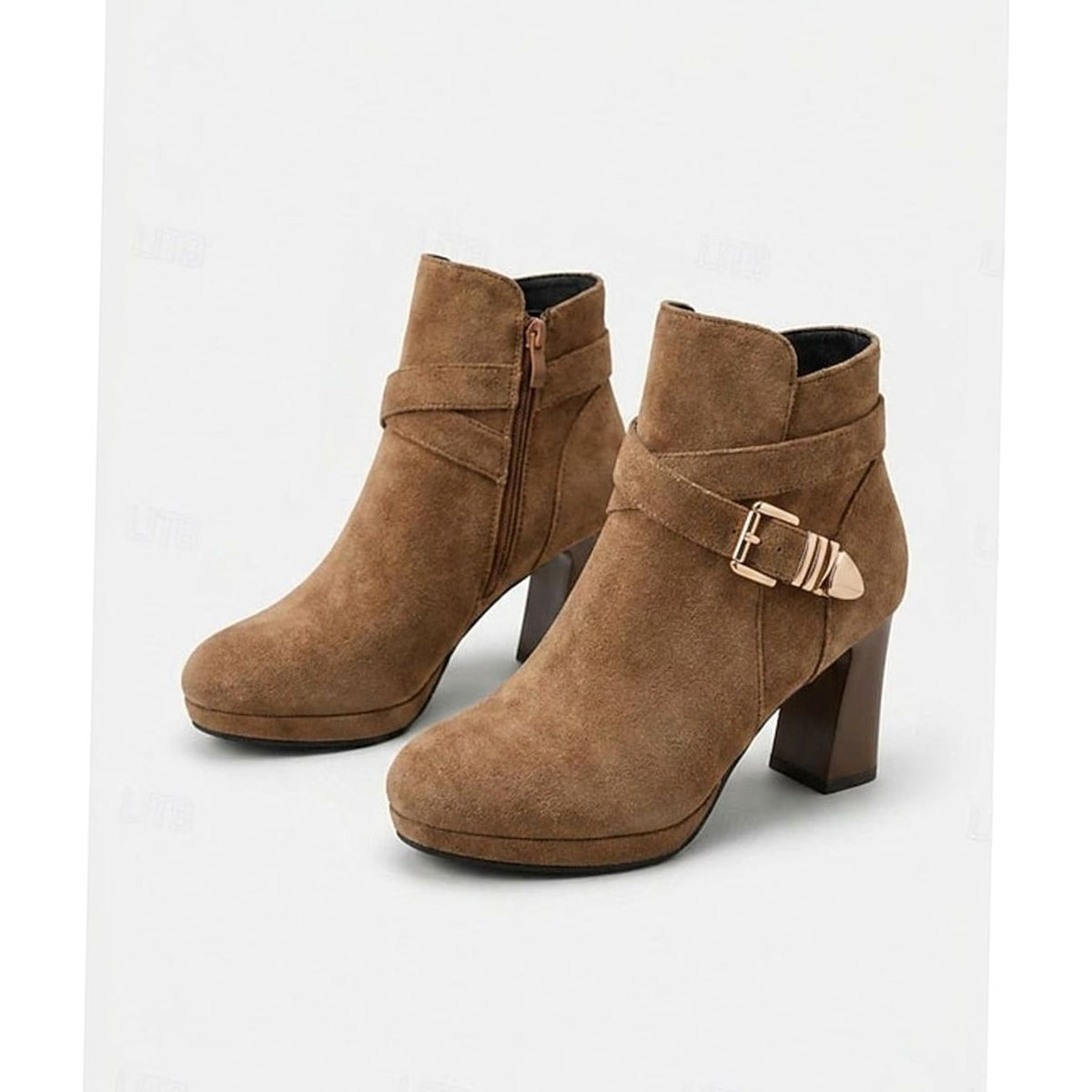 Isabella | Women's suede ankle boots with buckle strap and block heel