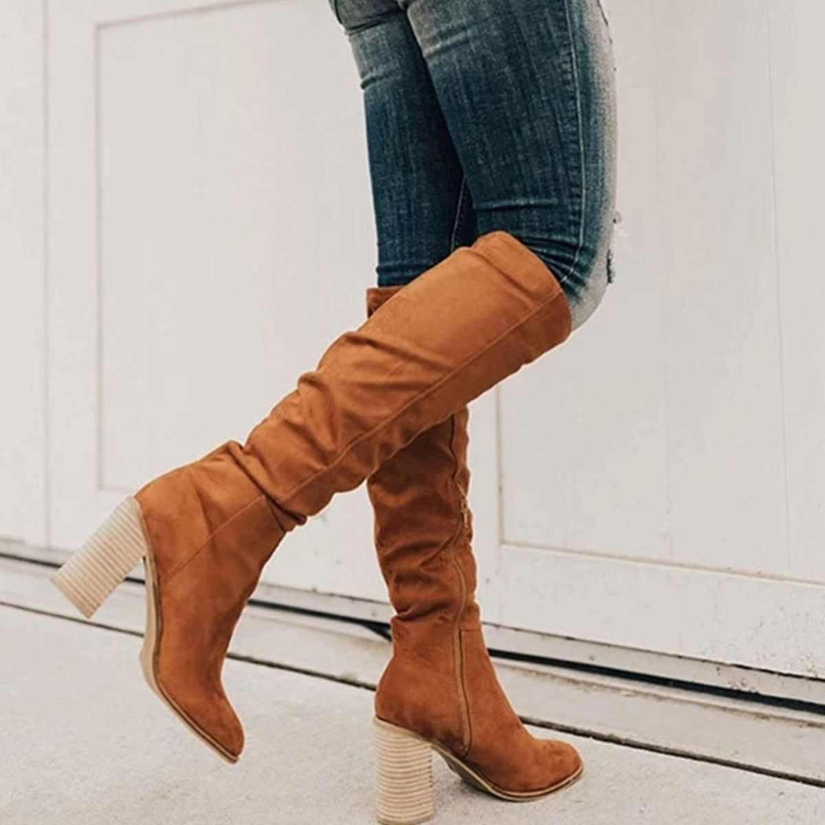 Luna | Women's suede knee-high slouch boots with block heel