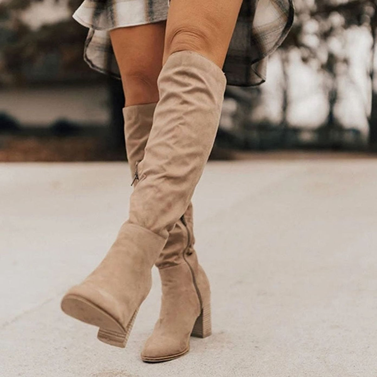 Luna | Women's suede knee-high slouch boots with block heel