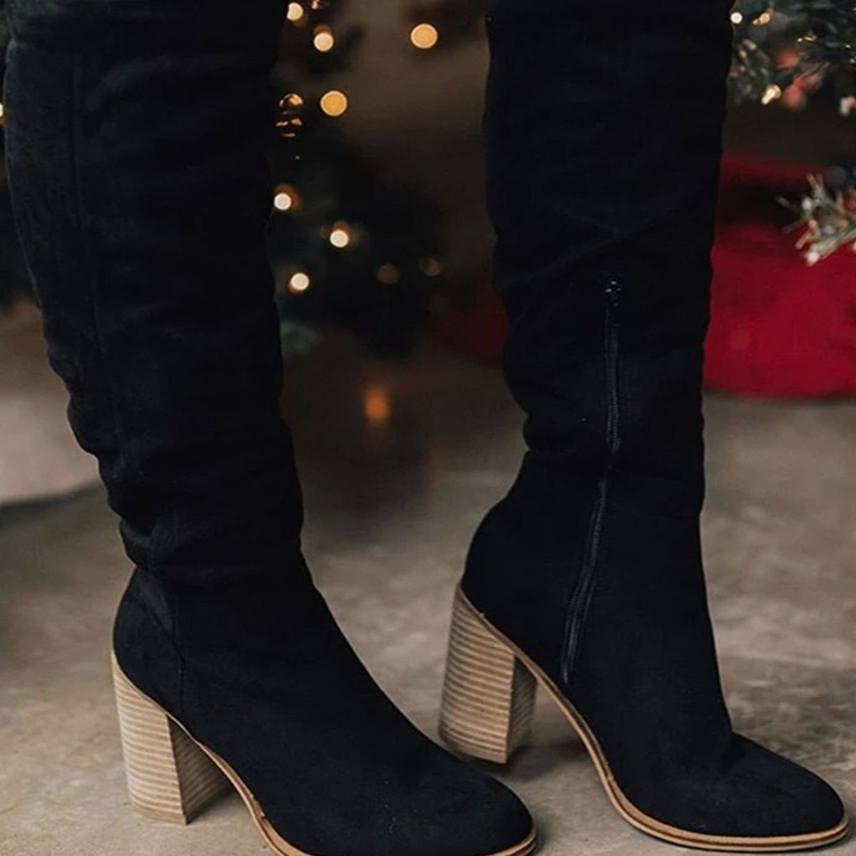 Luna | Women's suede knee-high slouch boots with block heel