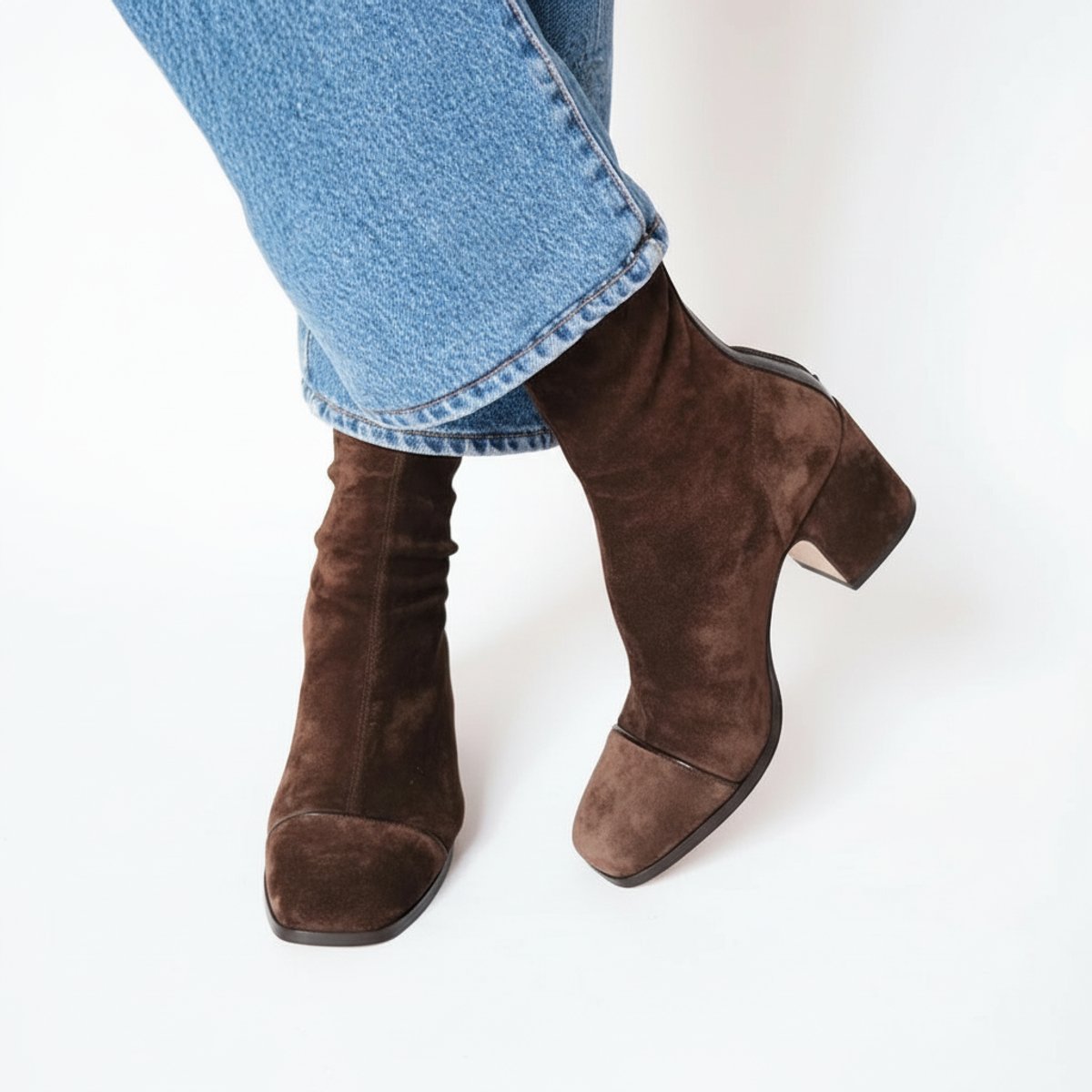 Isabella | Women's suede ankle boots with a square toe and block heel