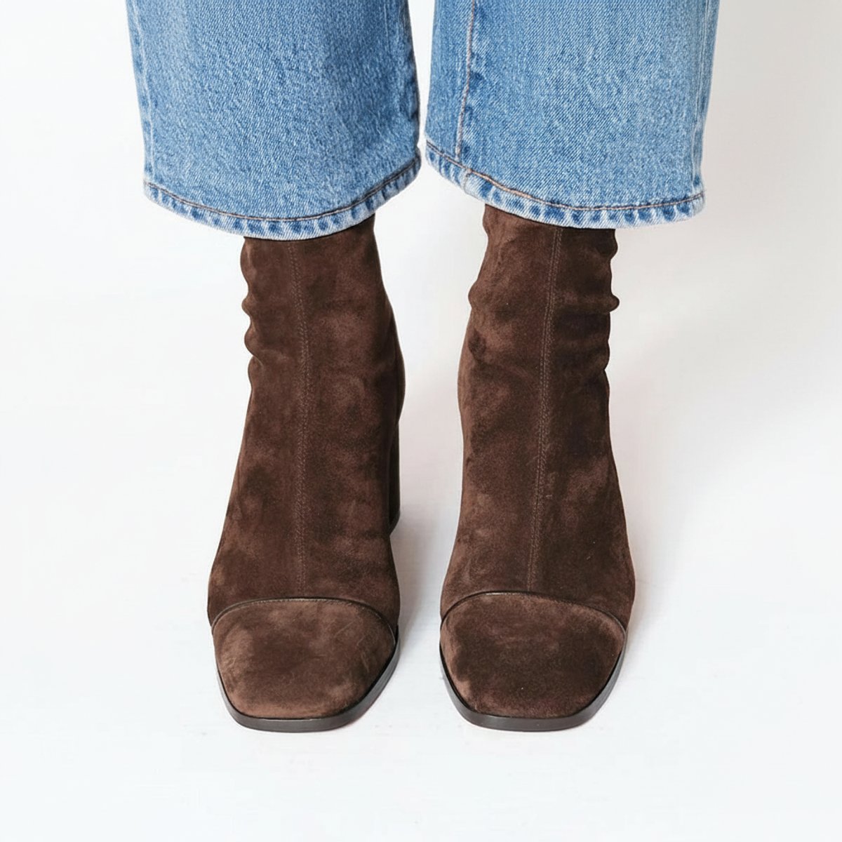Isabella | Women's suede ankle boots with a square toe and block heel