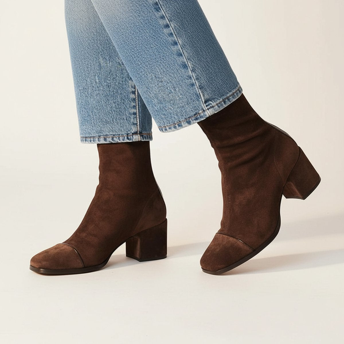 Isabella | Women's suede ankle boots with a square toe and block heel