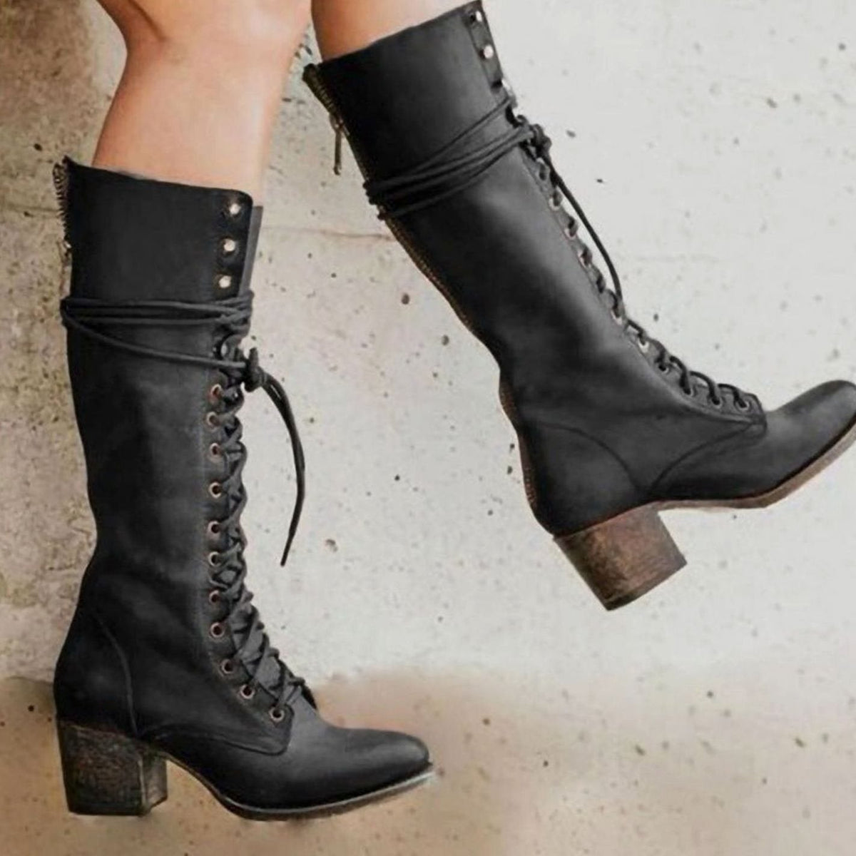 Isabella | Women's vintage knee-high lace-up boots with block heel