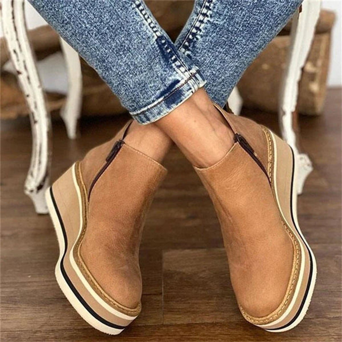Luna | Women's wedge ankle boots with platform, zipper, and round toe