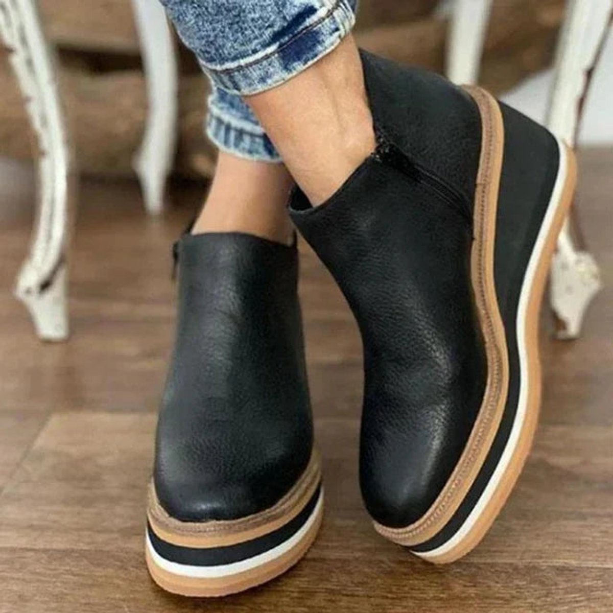 Luna | Women's wedge ankle boots with platform, zipper, and round toe