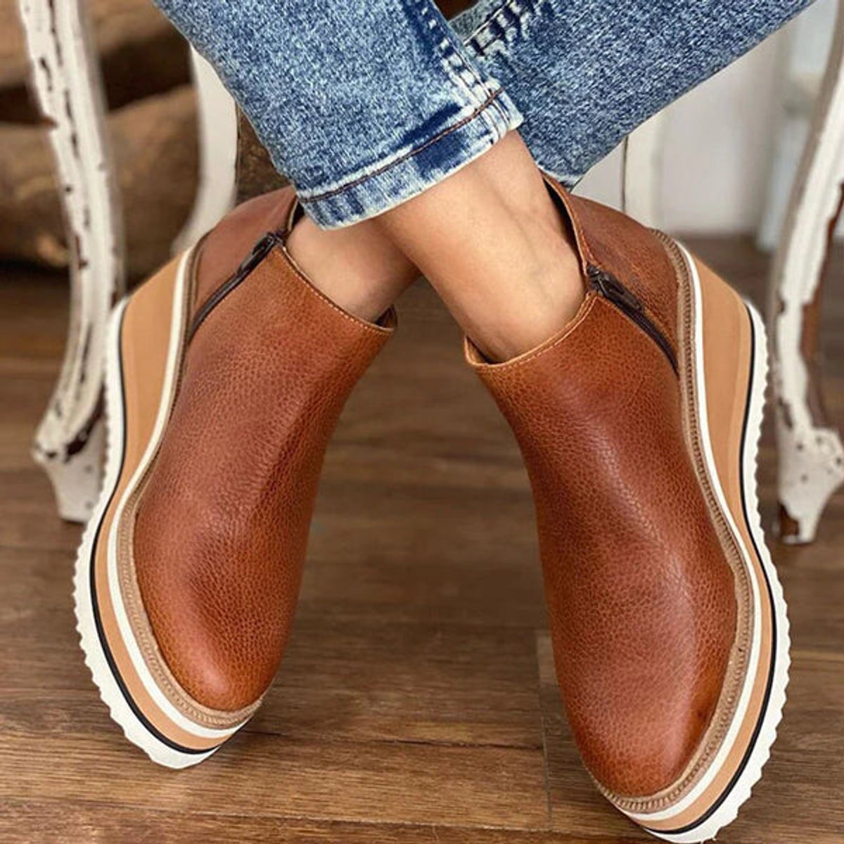 Luna | Women's wedge ankle boots with platform, zipper, and round toe